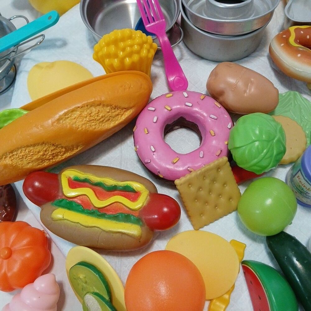 100+ Lot of Kids Pretend Play Toy Food, Dishes, Utensils, Pots, Pans for Kitchen - Picture 9 of 16